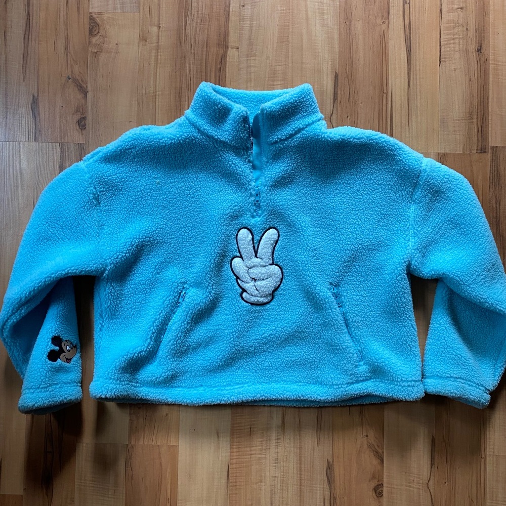 Disney Mickey Fleece Jacket Pullover with Peace Sign in Blue